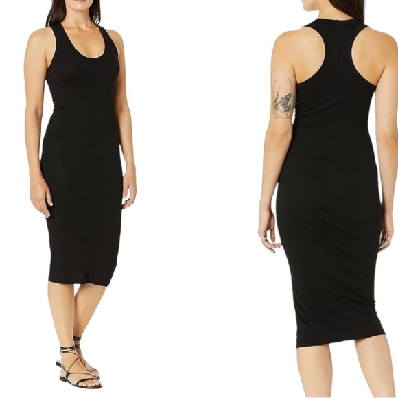ENZA COSTA DRESS WOMENS MEDIUM T-SHIRT MAXI DRESS BLACK RIBBED SUPIMA COTTON - Picture 1 of 11